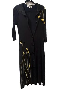 Serafina Women’s Midi Shirt Dress Black XL 3/4 Sleeve Button Front Floral